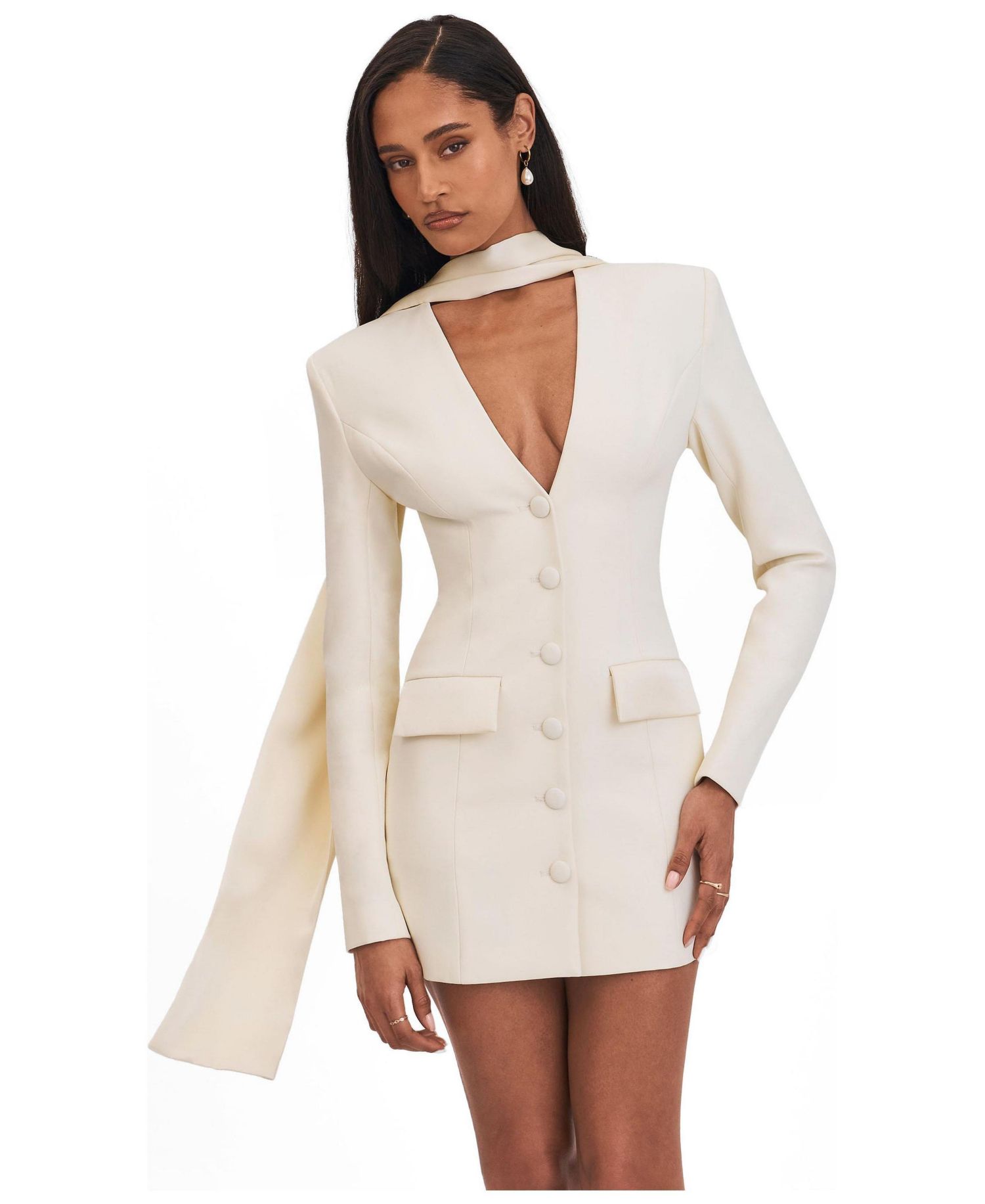 Women's Jeannie Cream Blazer Mini Dress with Scarf