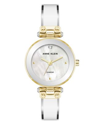 Women's Quartz Round Diamond Dial Gold-Tone Alloy Metal and Enamel Bangle Watch 28mm