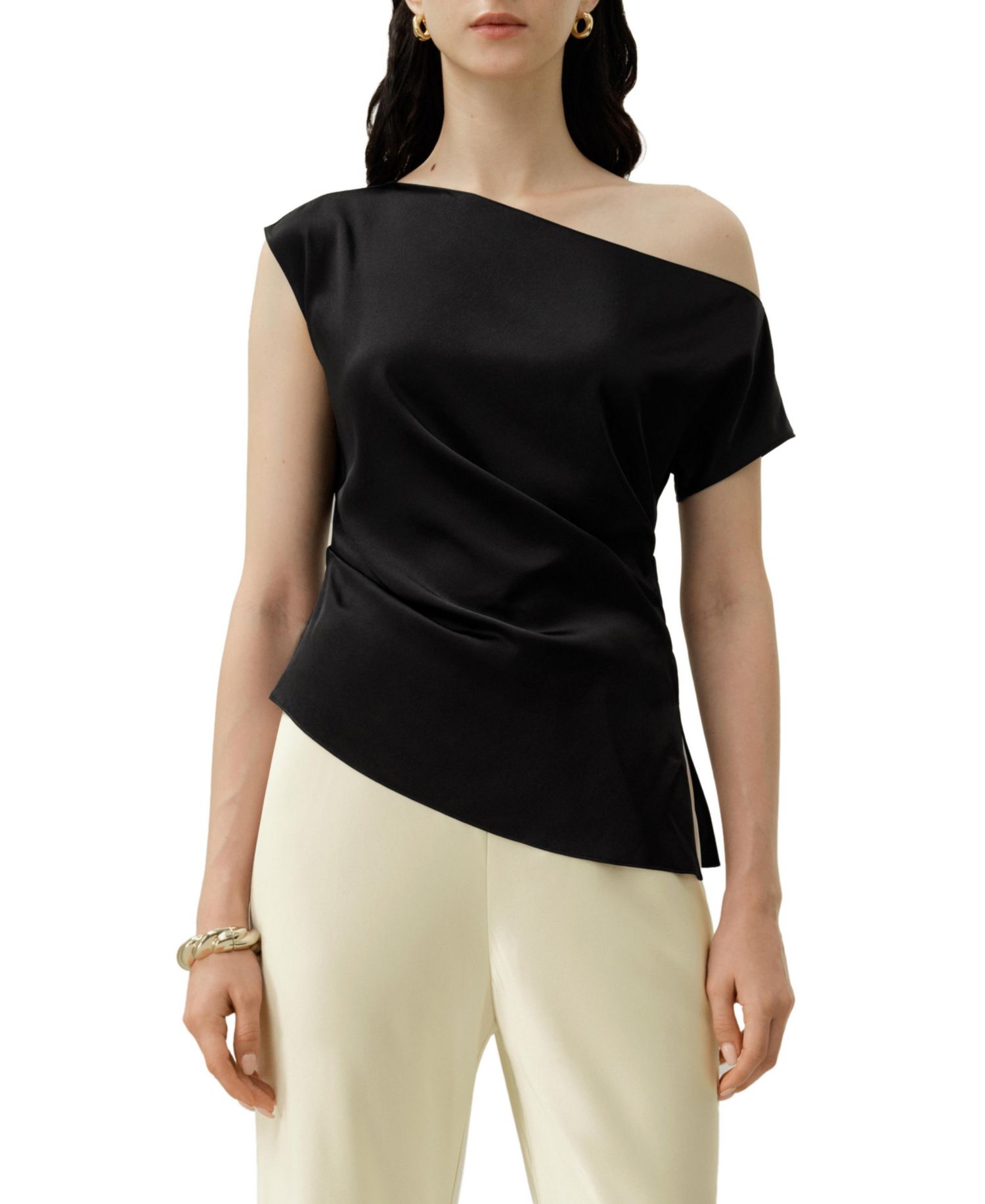 Women's Stretch Charmeuse Asymmetric Top
