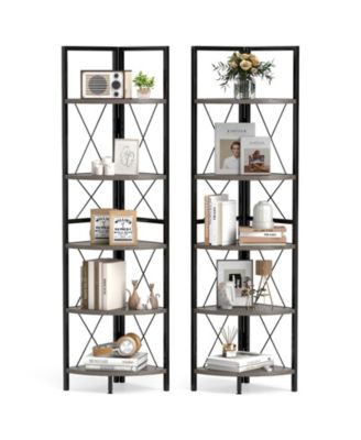2 Piece 5 tier Corner Display Rack Corner Ladder Bookshelf with Sturdy Metal Frame