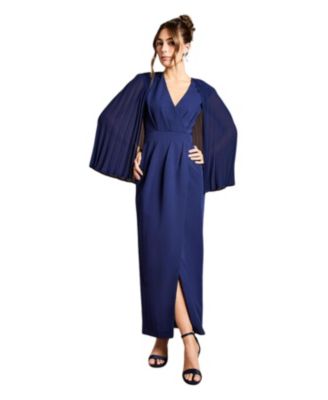 Women's Pleated Cape Detail Crepe Pencil Dress