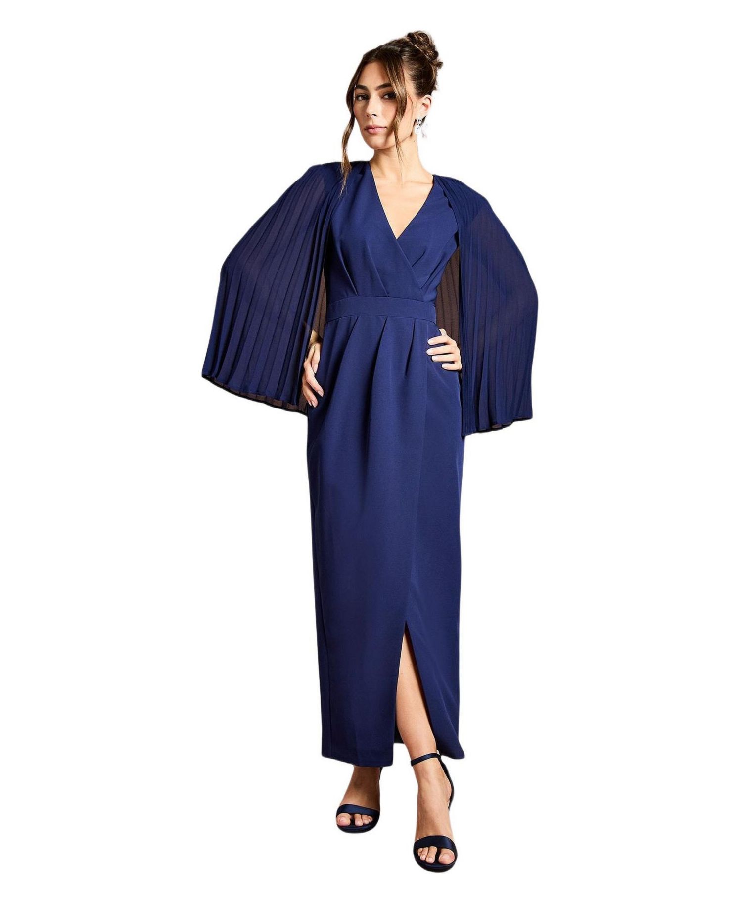 Women's Pleated Cape Detail Crepe Pencil Dress