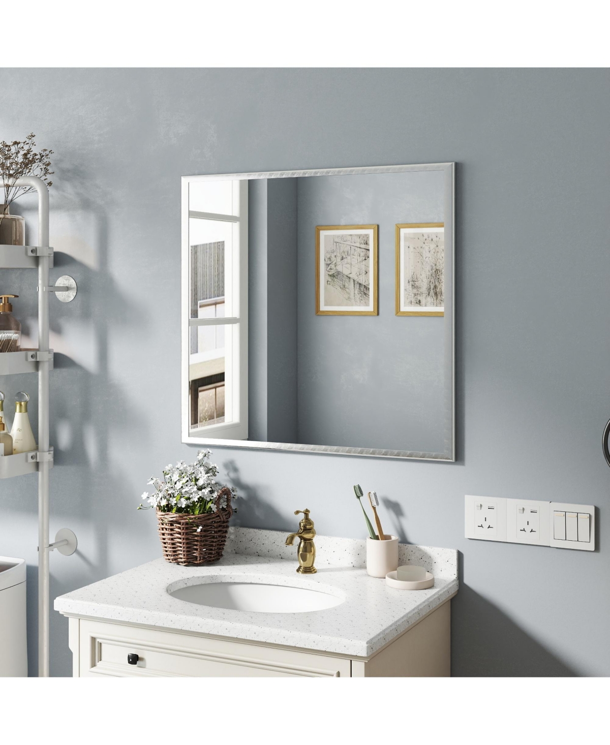 Rainsken 32" Square Aluminum Frame Vanity Mirror