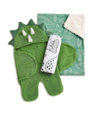 Evolur 3 Pieces Gift Set Sherpa Sack Bamboo Muslin Wrap and Velour Blanket Soft Breathable for Newborns and Infants - Dino print 39$