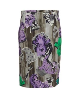 Women's Collection Multicolour Abstract Print Stretch Crepe Pencil Skirt
