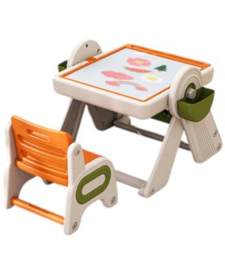 6 in 1 Children Table and Chair Set with Folding Art Easel