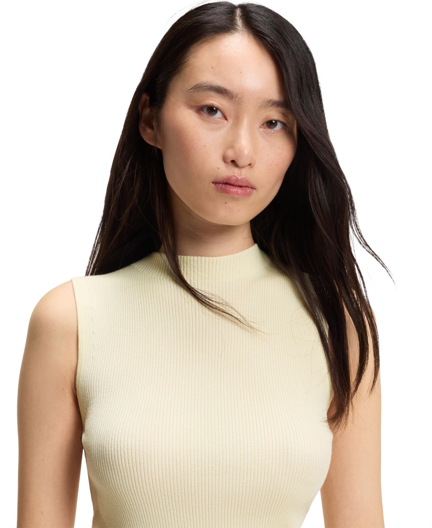 Женский топ Hugo Boss BOSS by Slim-Fit Ribbed-Knit, цвет: Бежевый — фото 2