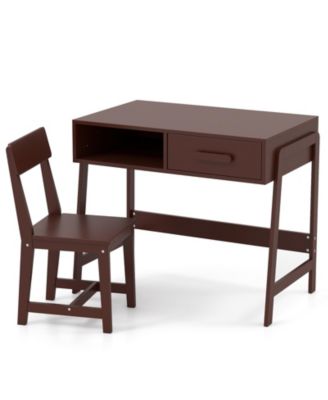 Kids Writing Desk Chair Set with Storage Drawer and Hutch