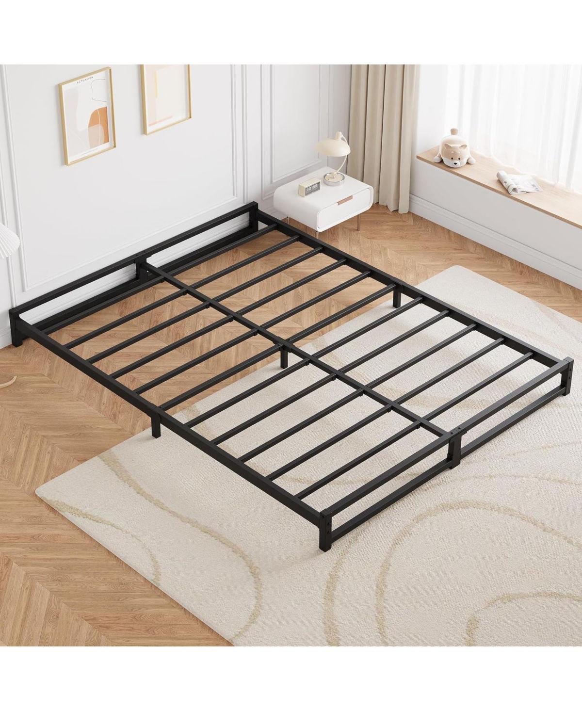 gaomon 6" Queen Metal Platform Bed Frame, Low Profile, Steel Slats