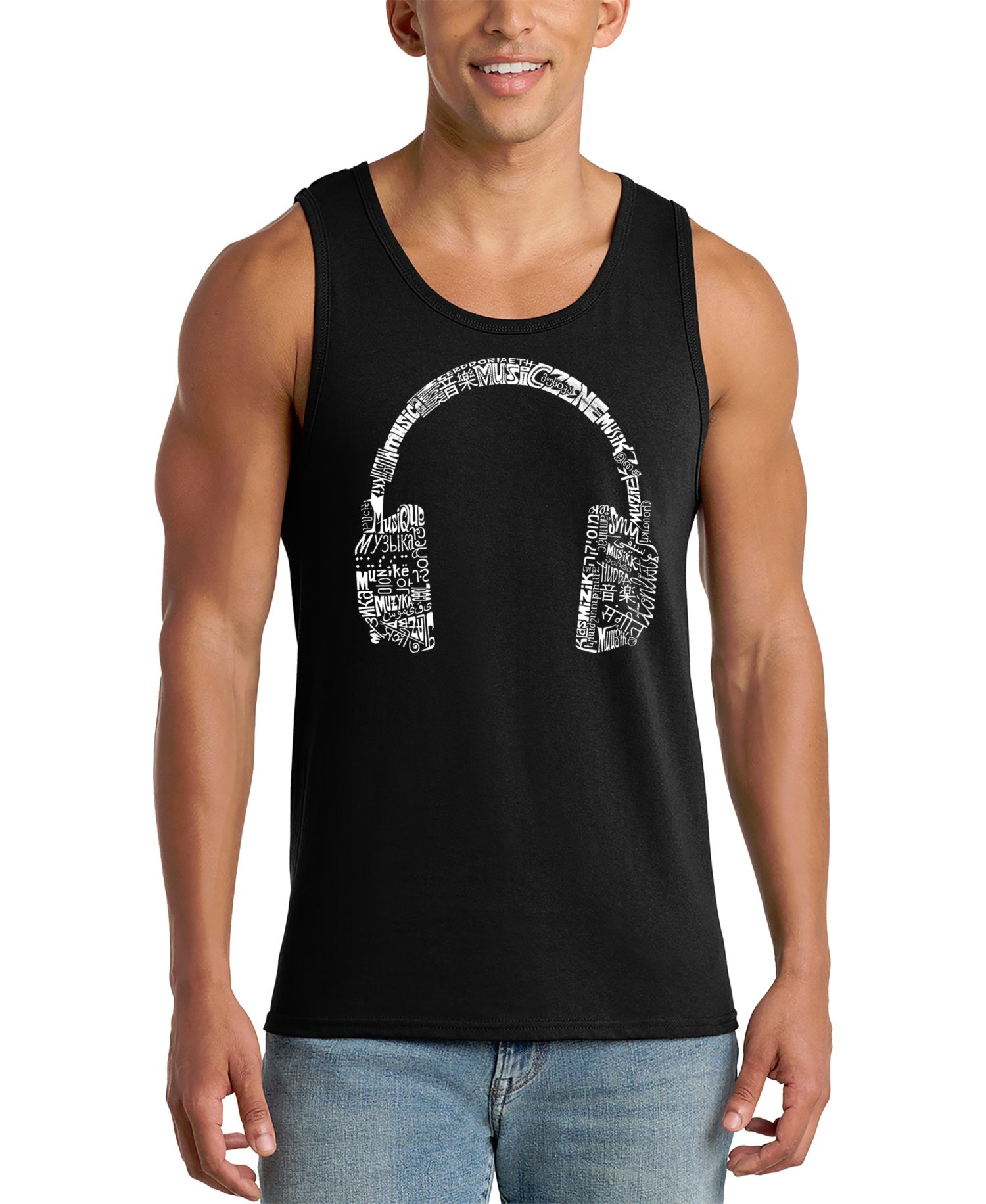 Men's Headphones Arch Word Art Graphic Tank Top