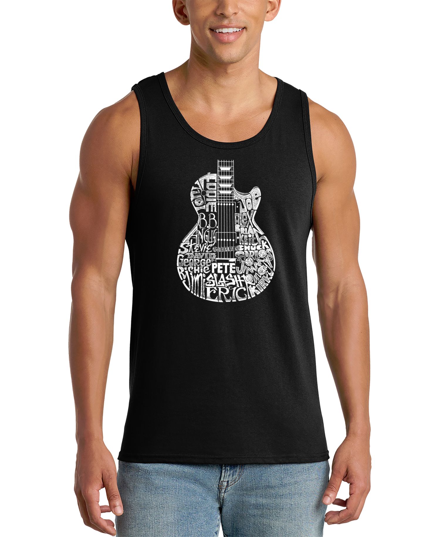 Men's Electric Guitar Circular Word Art Graphic Tank Top