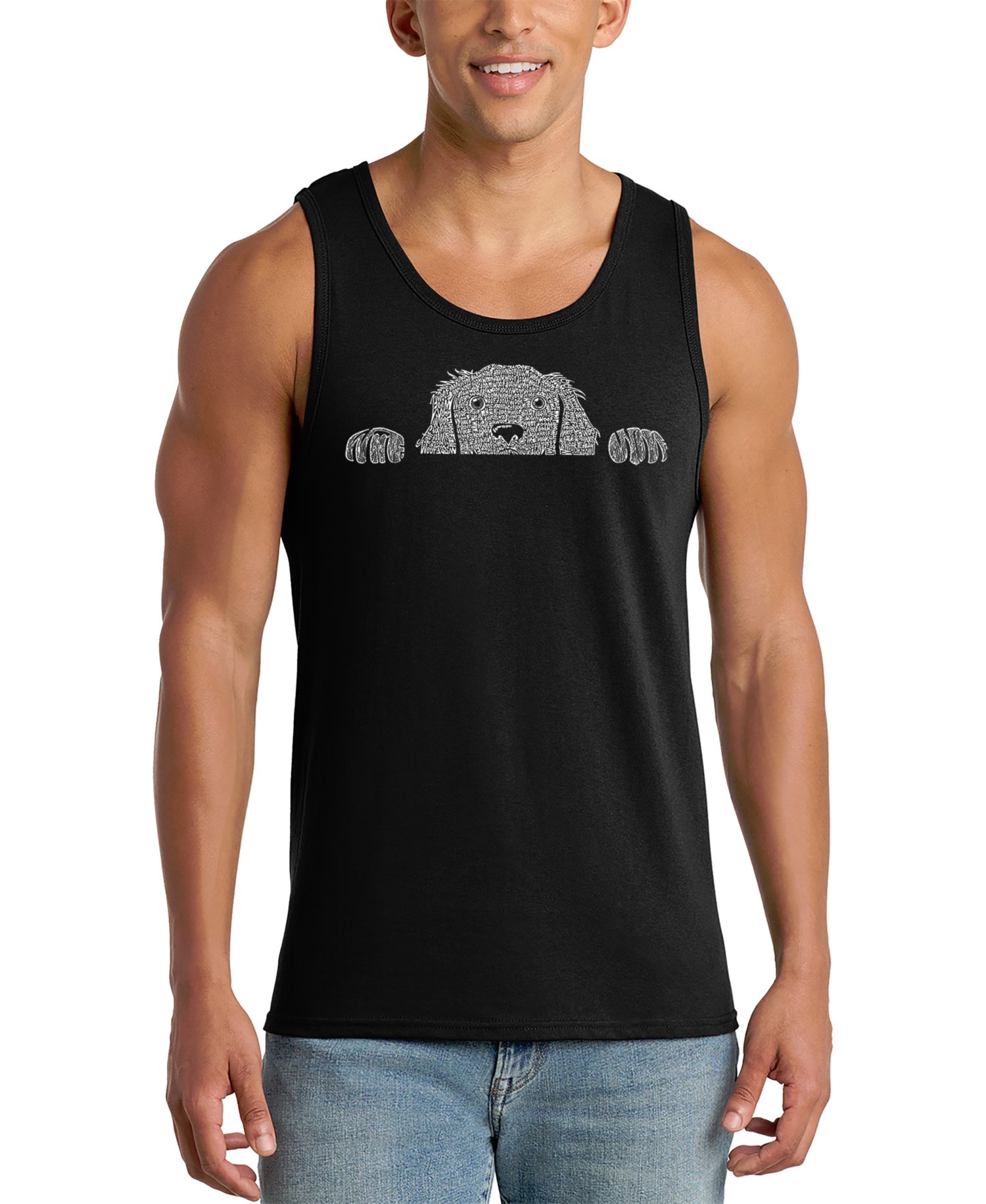 Men's Peeking Dog Word Art Tank Top