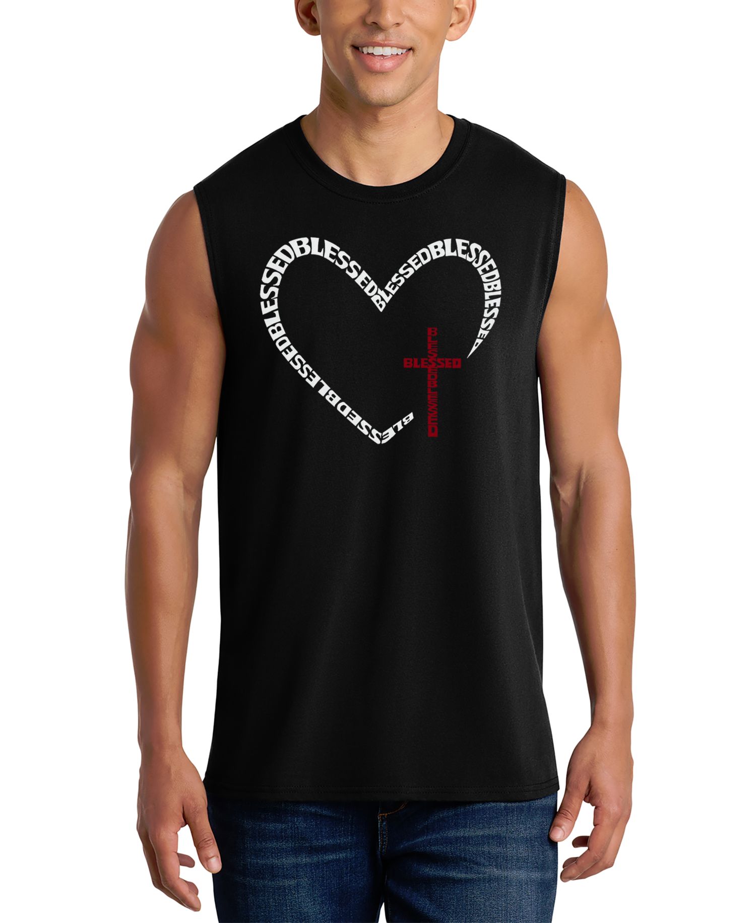 Men's Cross Heart Faith Word Art Graphic Tank Top