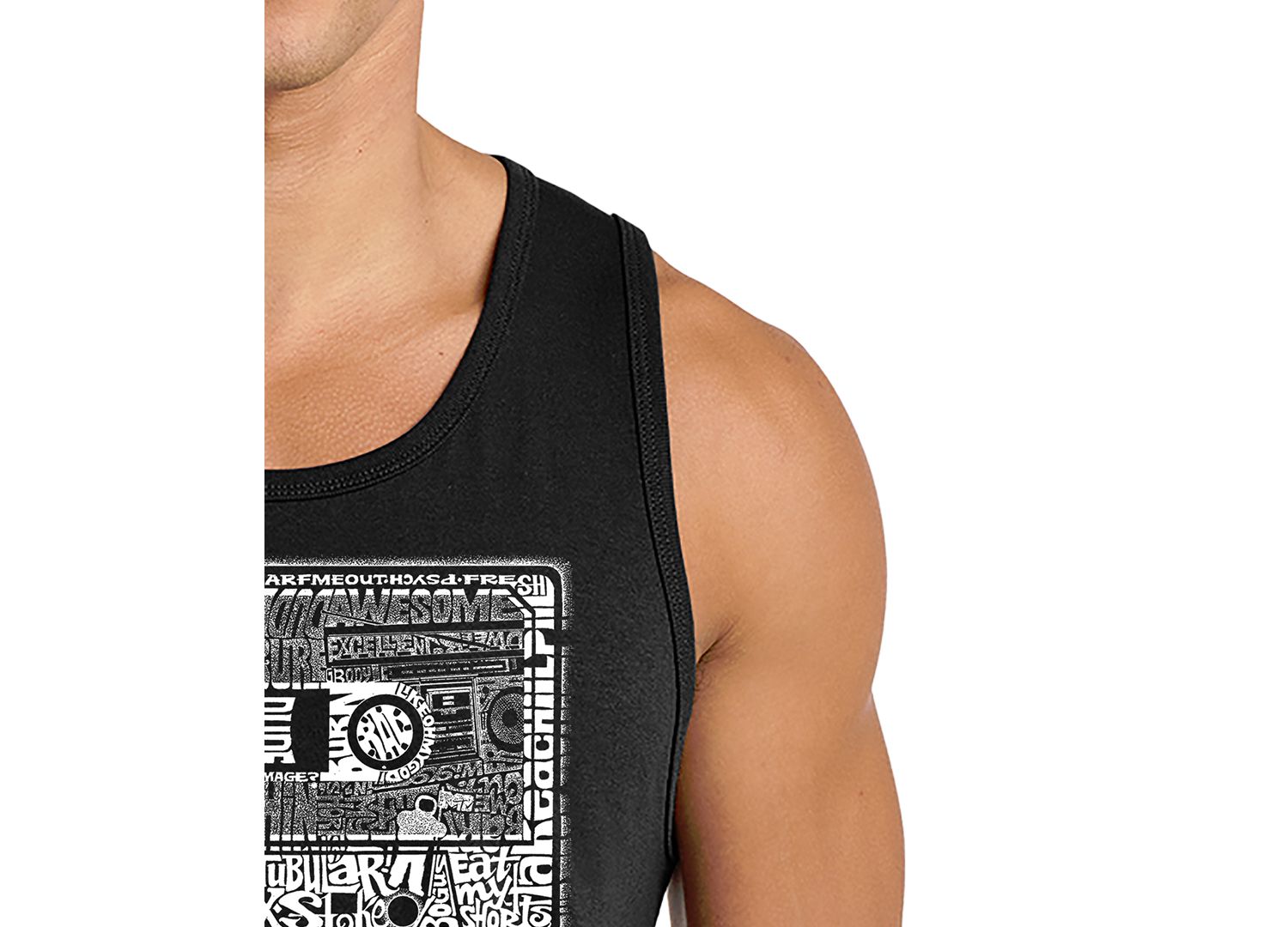 Men's Cassette Tape Retro Word Art Graphic Tank Top