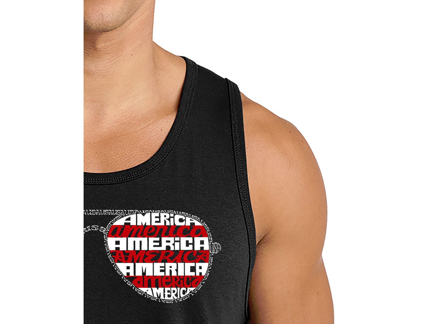 Мужские солнцезащитные майки LA Pop Art American Flag Sunglasses Patriotic Word Art Graphic Tank Top, цвет: Чёрный — фото 2