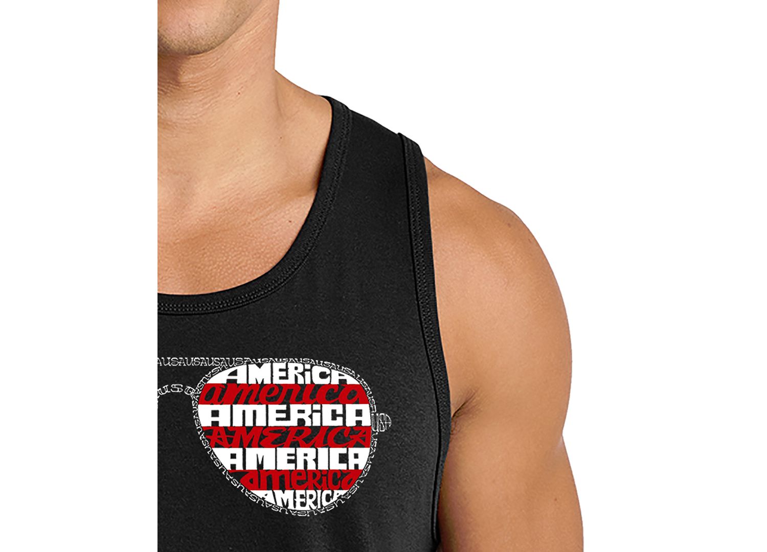 Men's American Flag Sunglasses Patriotic Word Art Graphic Tank Top