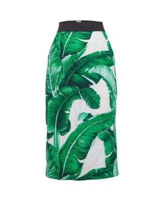 Women's Pre-Owned Dolce and Gabbana Green Tropical Print Crepe Pencil Skirt
