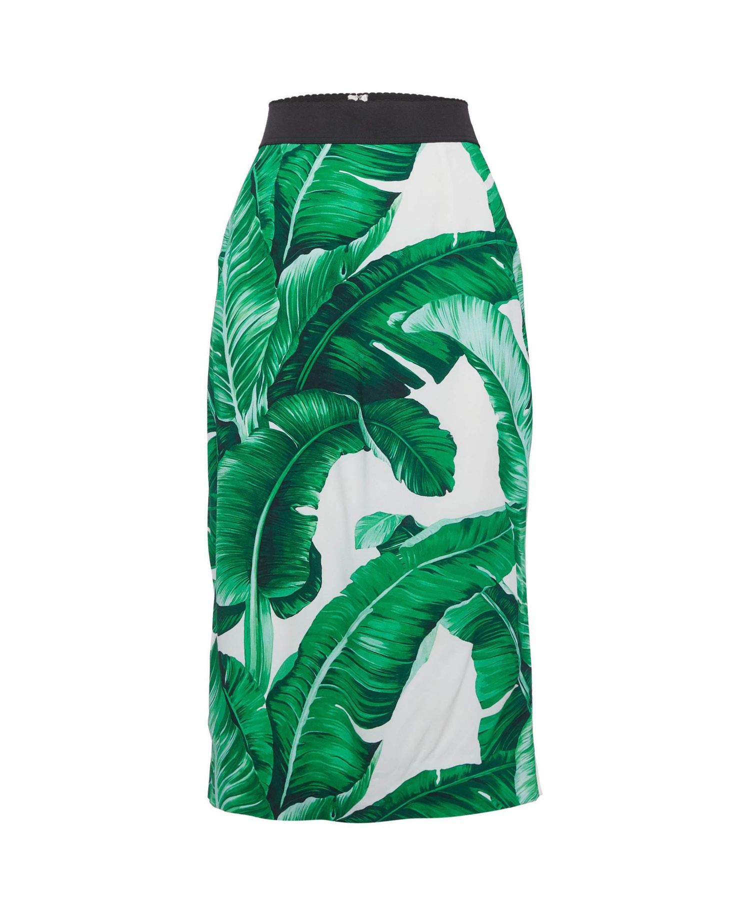 Women's Pre-Owned Dolce and Gabbana Green Tropical Print Crepe Pencil Skirt