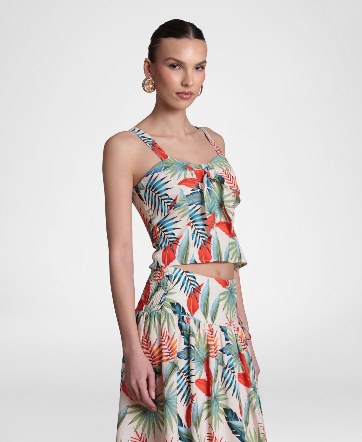 Women's Linen-Blend Tie-Front Top