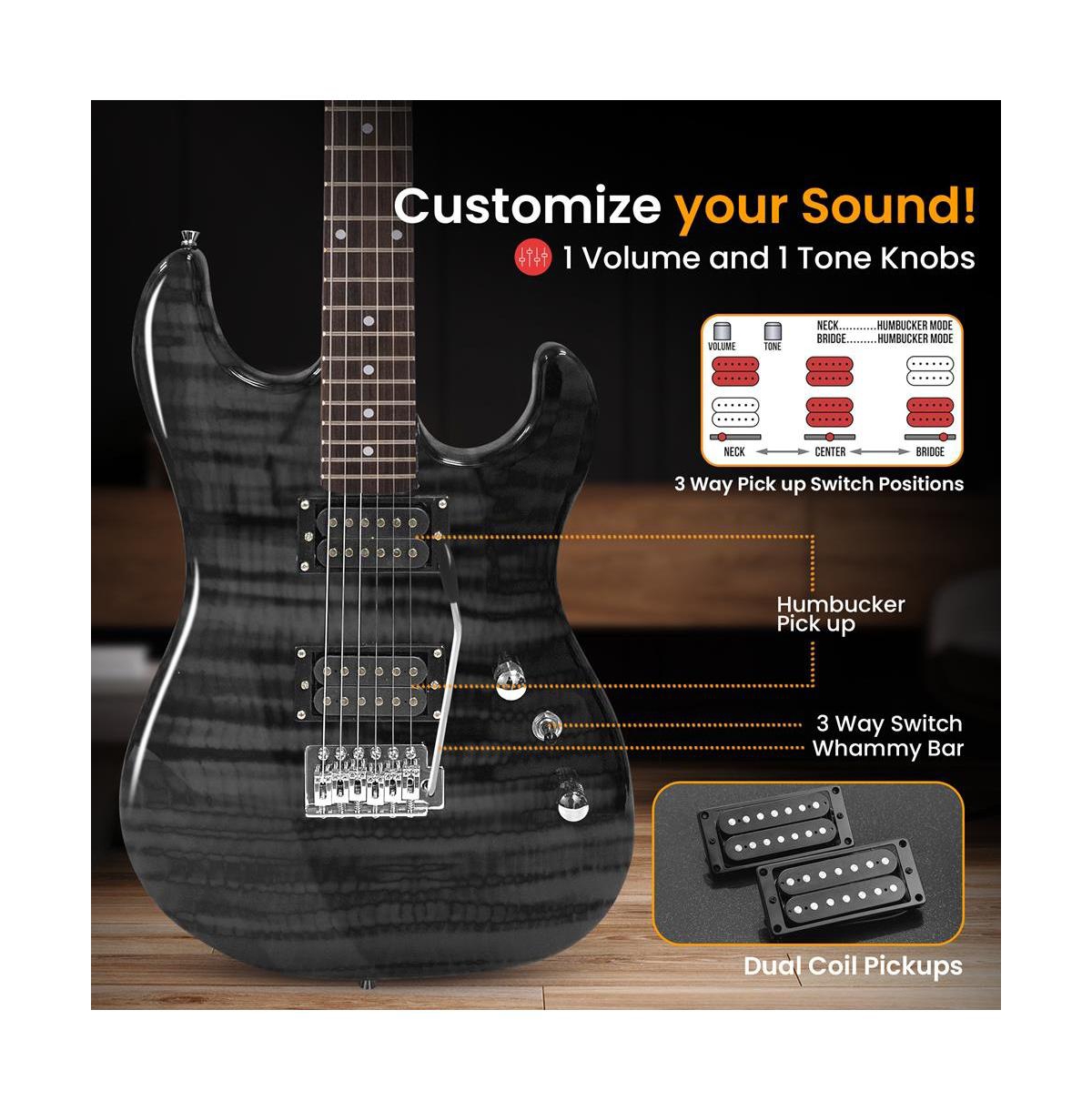 Pyle 39.4" Electric Guitar Kit with Amplifier, Digital Tuner & Accessories - PEGKT99BK