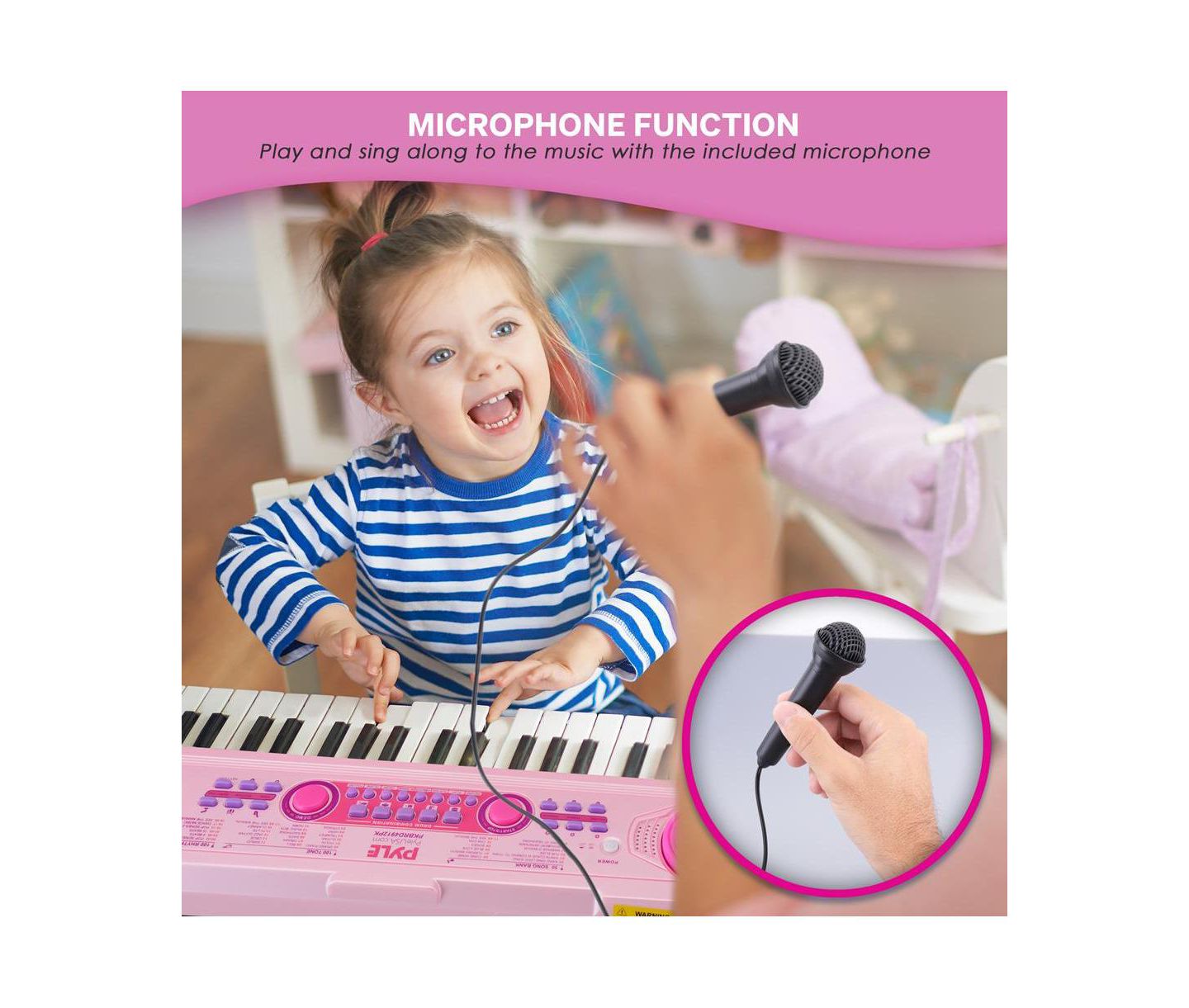 Детские игрушки Pyle Portable Kids Piano Keyboard and Mic Kit, цвет: Розовый — фото 5