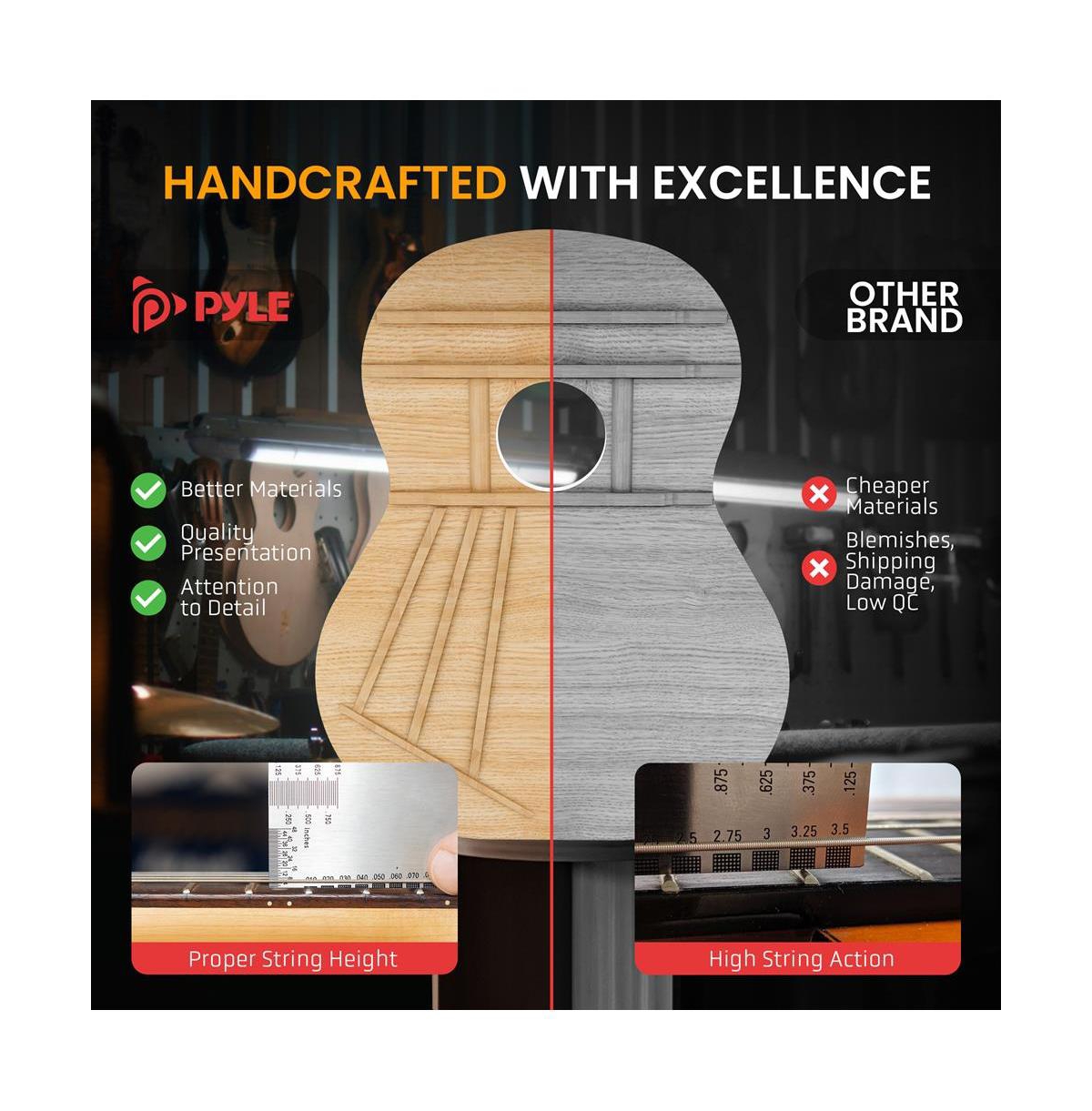 Pyle 41" Full-Size Acoustic Guitar Kit, Cutaway Body with Digital Tuner and Accessory Kit