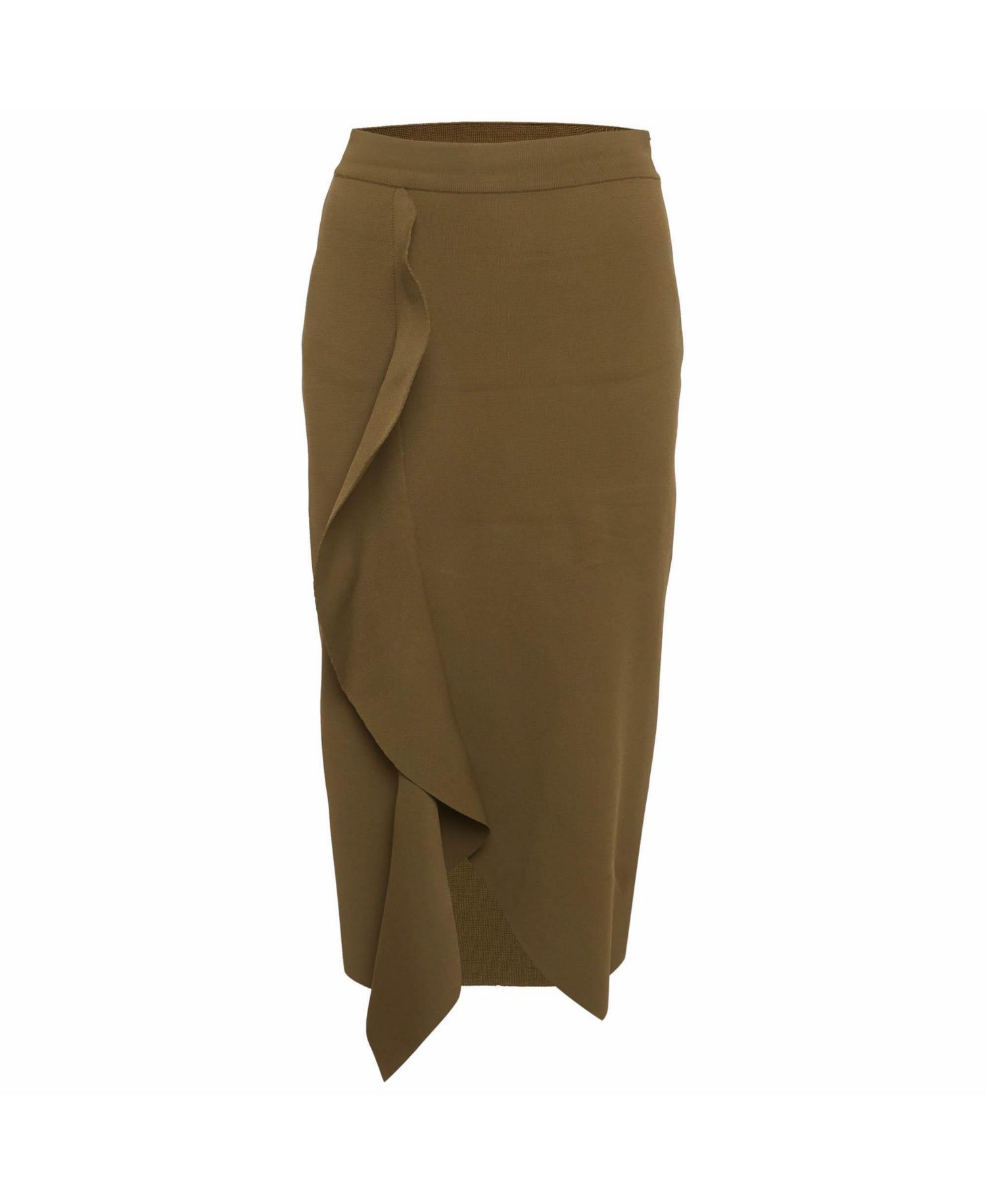 Women's Stretch Knit Asymmetric Ruffle Midi Skirt