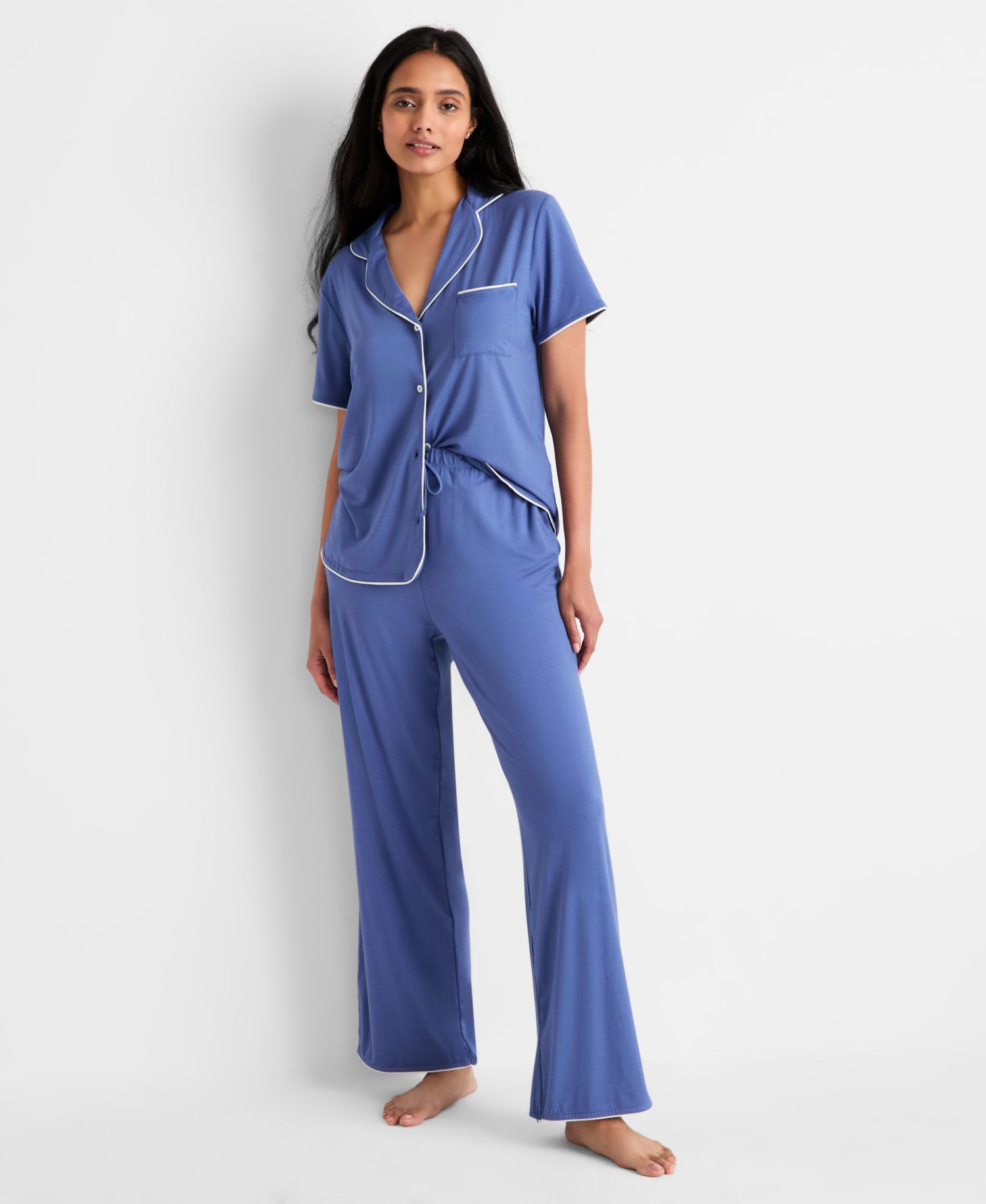 Women's Modal Fluid Knit Notch Collar Pajama Set