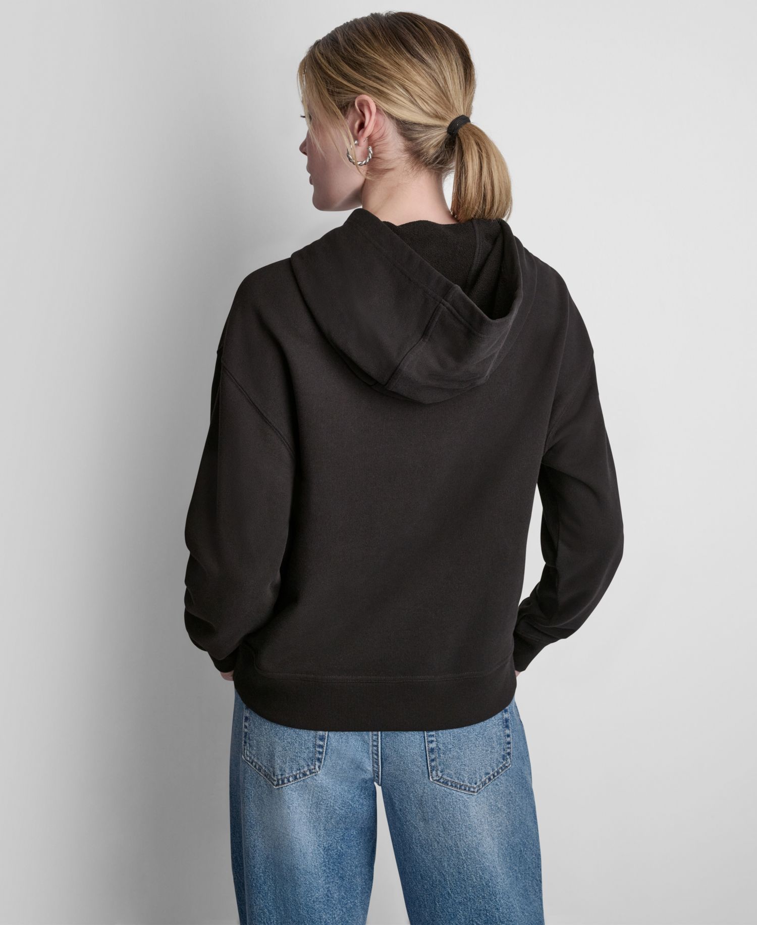 Женская толстовка с капюшоном с логотипом DKNY Big Apple Big Apple с длинным рукавом и стразами, украшенная флокированным рисунком