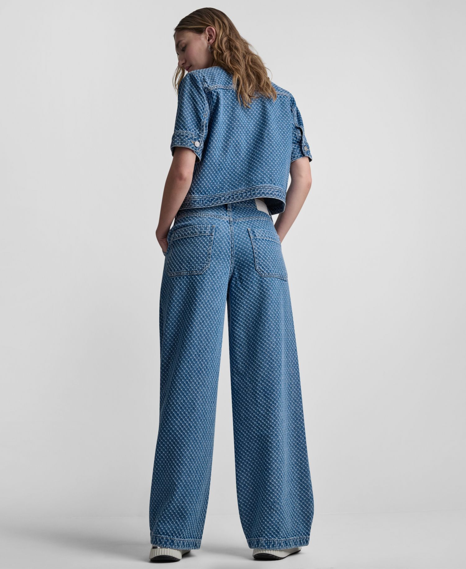 Women's Mid-Rise Wide-Leg Boucle Jeans