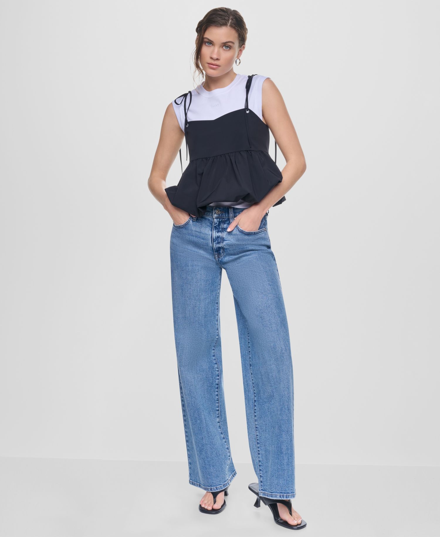 Women's Nylon-Blend Tied Strap Peplum Tank Top