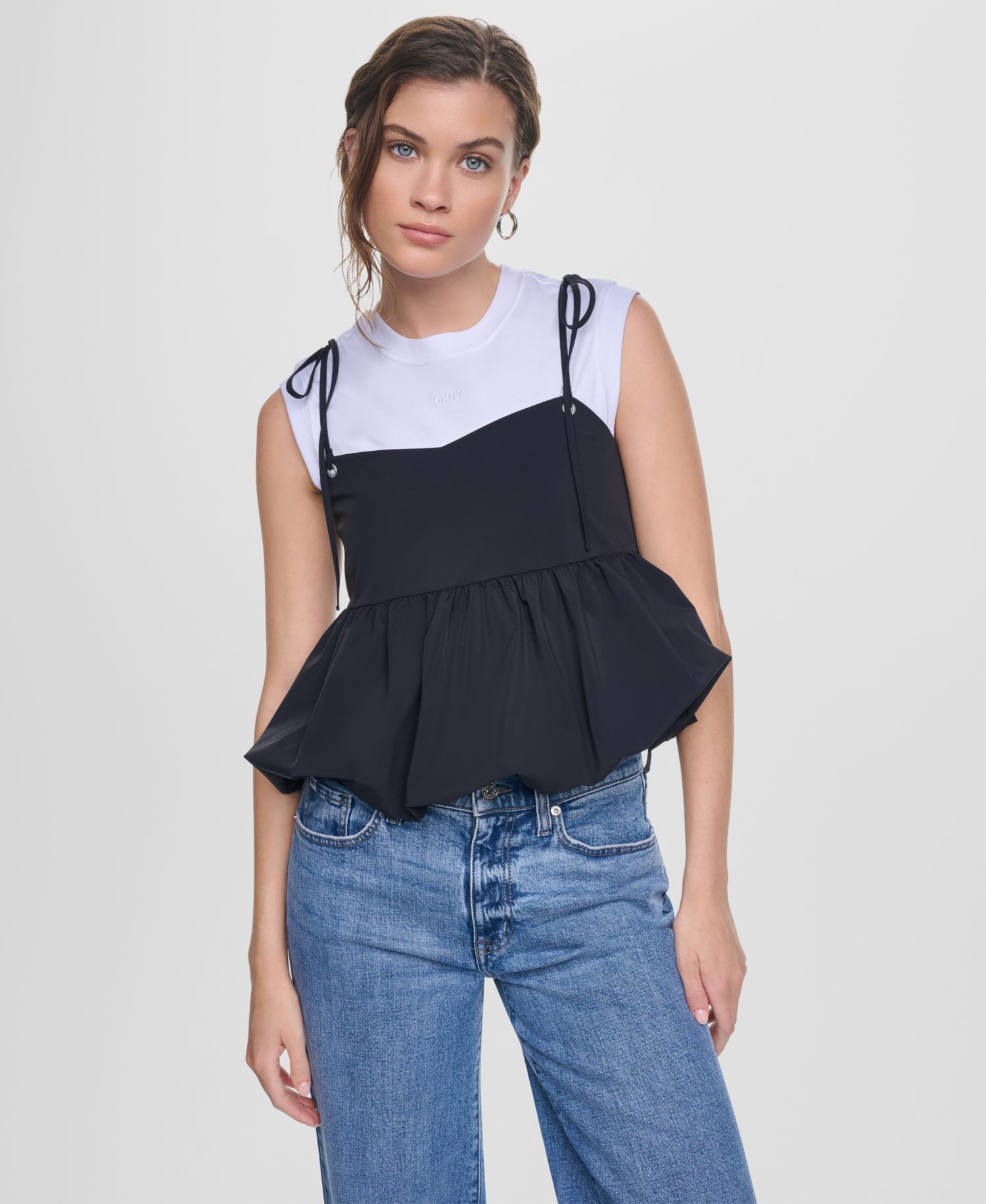 Women's Nylon-Blend Tied Strap Peplum Tank Top