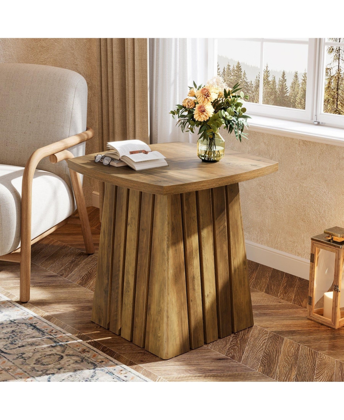 Slickblue Modern Square End Table with Stylish Column Base Design