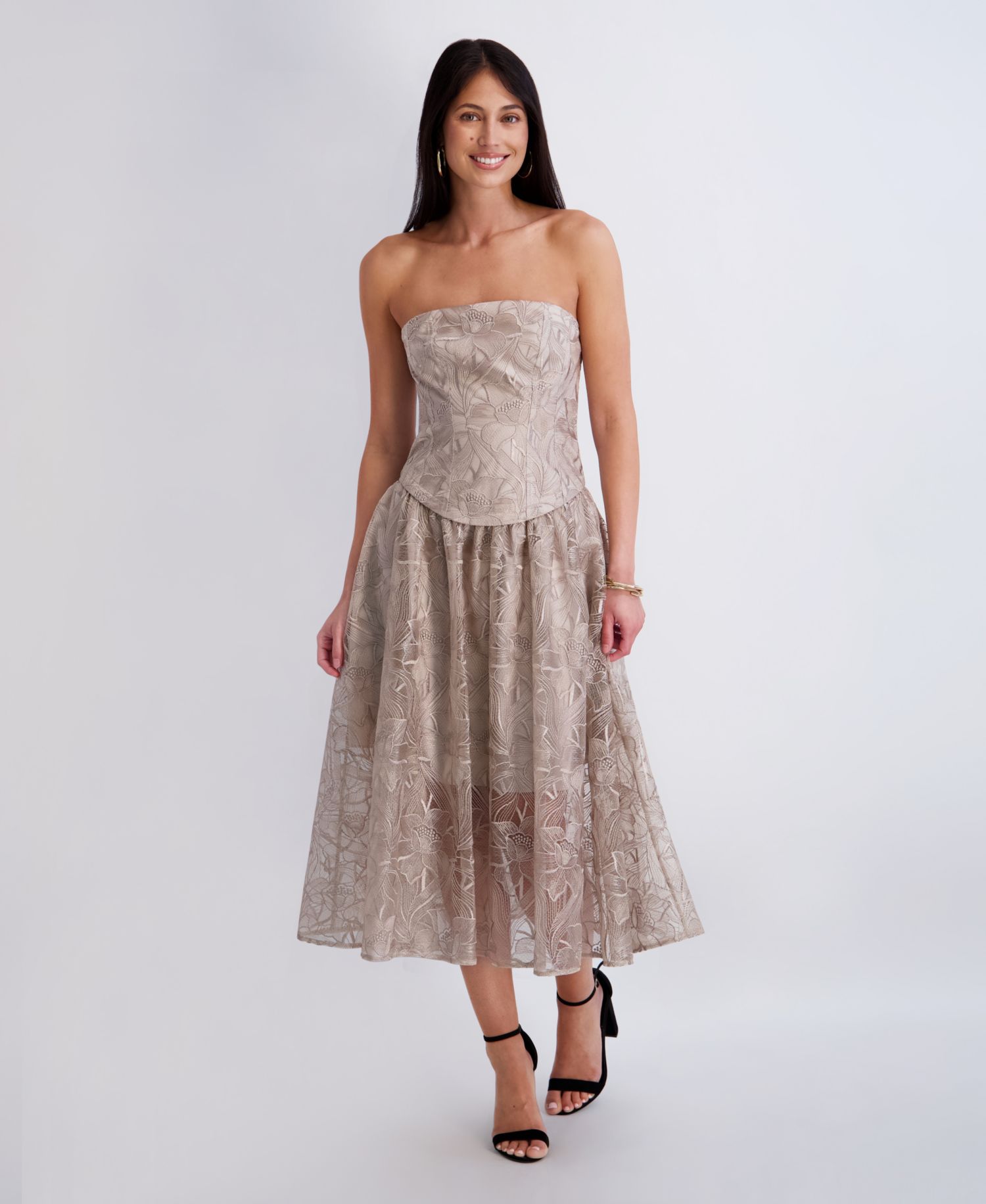 Women’s Embroidered Mesh Midi Dress