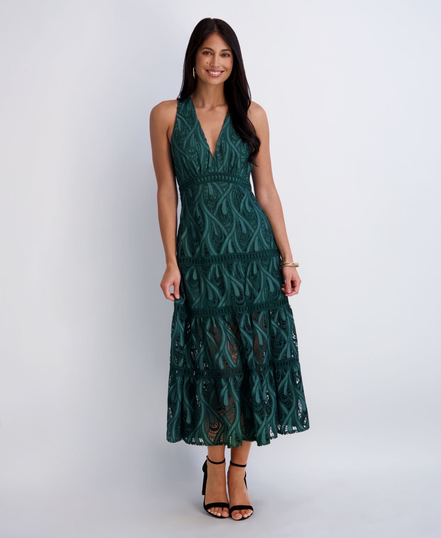 Women’s Heavy Lace Halter Tiered Dress