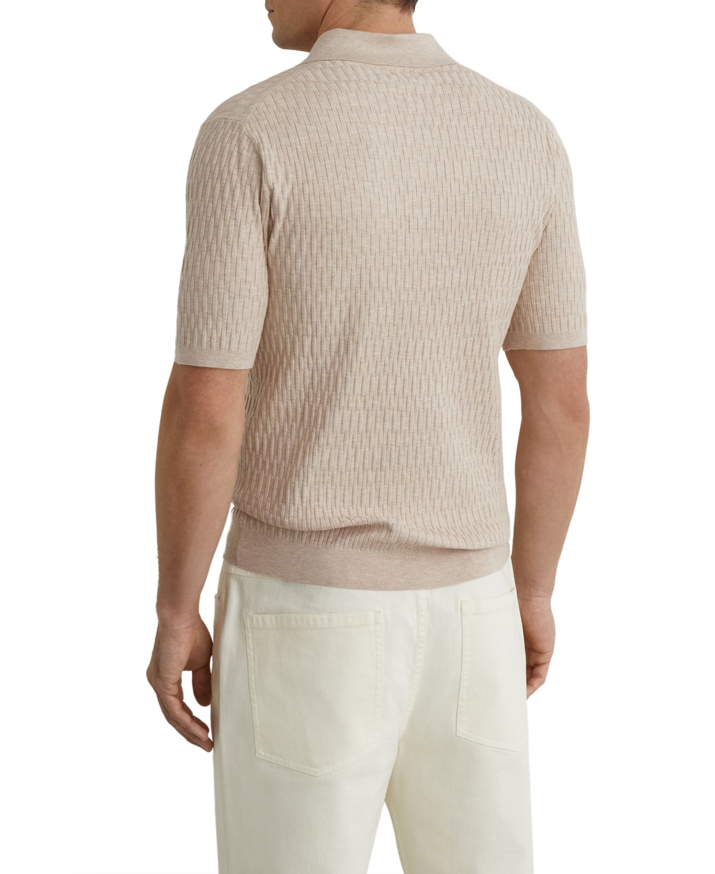 Мужское поло REISS Era Textured-Knit Half-Button Polo Shirt, цвет: Овсяный коричневый — фото 3