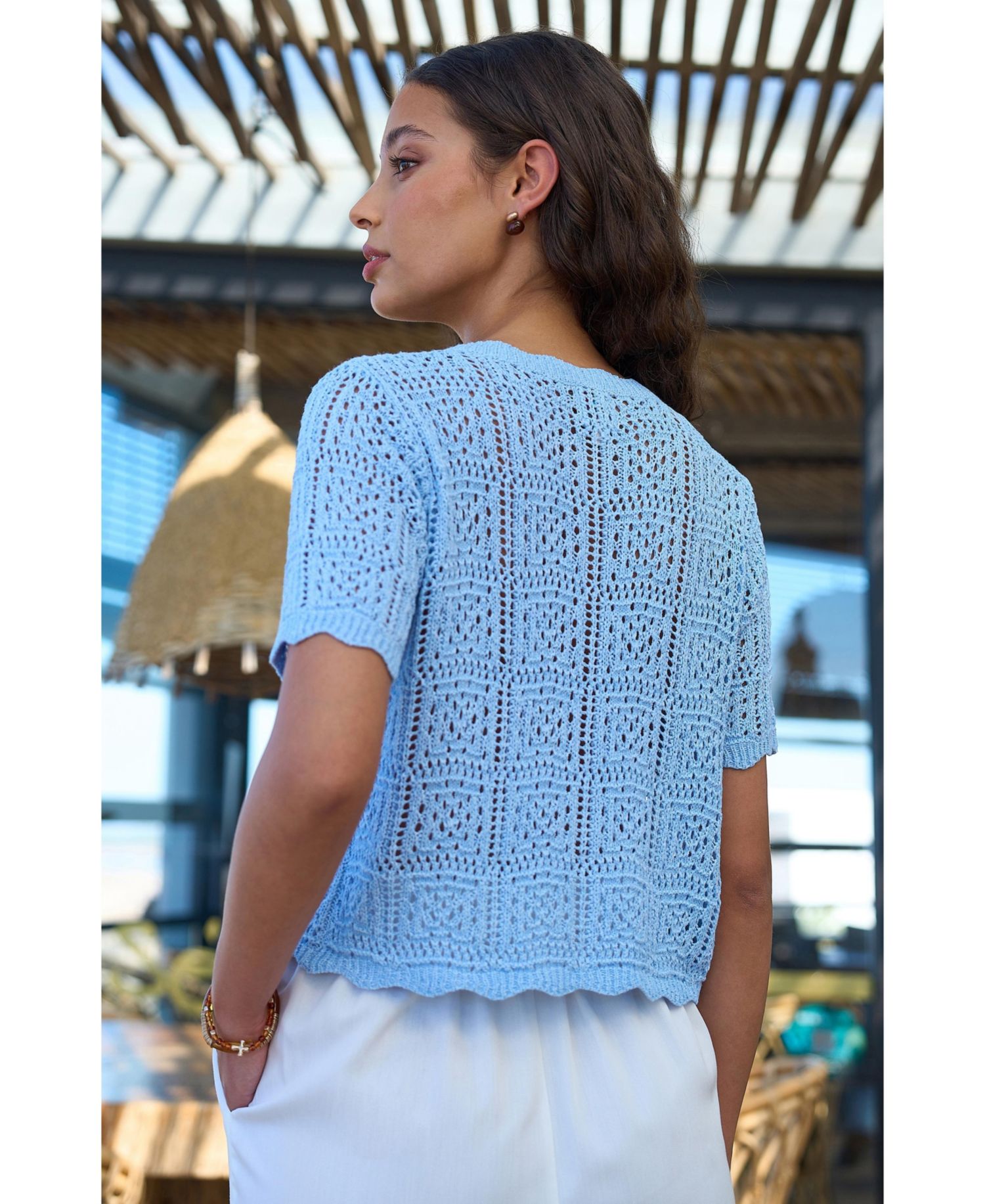 Women's Crochet Short Sleeve Cardigan
