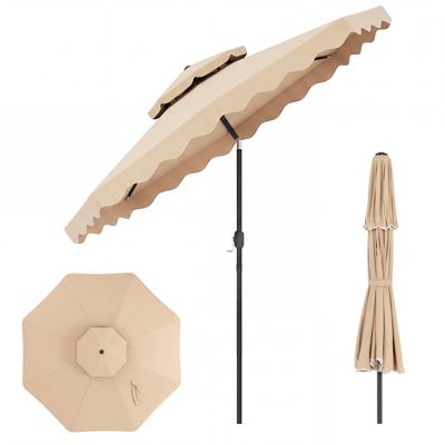 9 Feet Patio Umbrella With Push Button Tilt And Crank 2-Tier Vented Top 8 Metal Ribs
