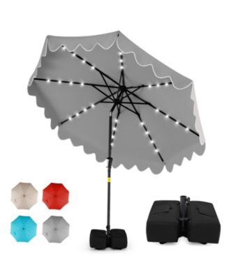9 Feet Outdoor Patio Umbrella With 32 Solar LED Lights And Weighted Base Sandbags