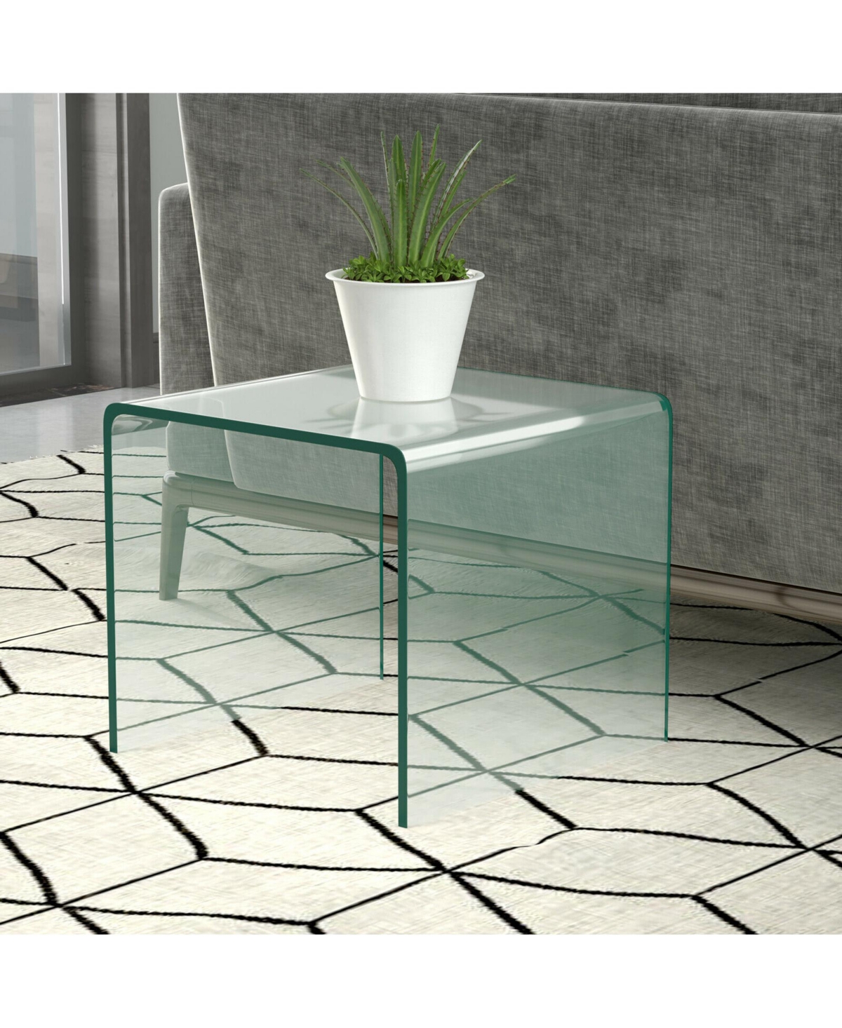 Gymax 3 Piece Tempered Glass Coffee and End Table Set Transparent Living Room