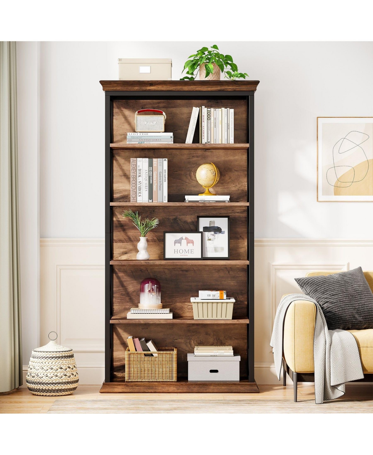 Slickblue Industrial Bookshelf Metal and Wooden Display Shelf