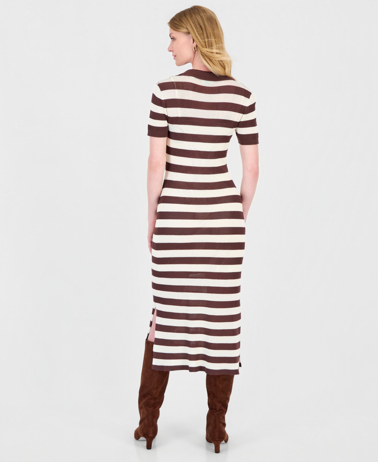 Women's Striped Short-Sleeve Polo Midi Dress