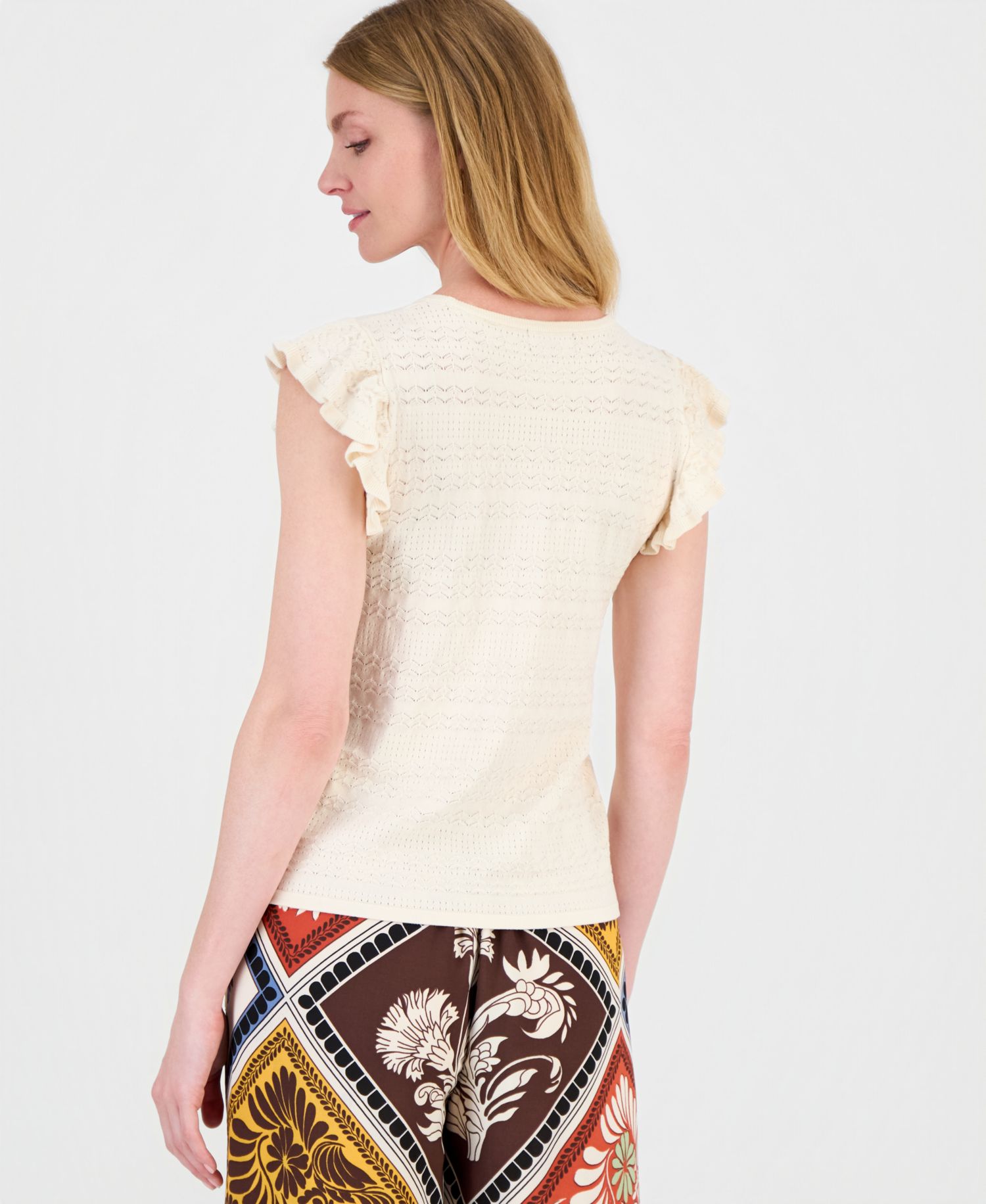 Women's Flutter-Sleeve Pointelle-Knit Top