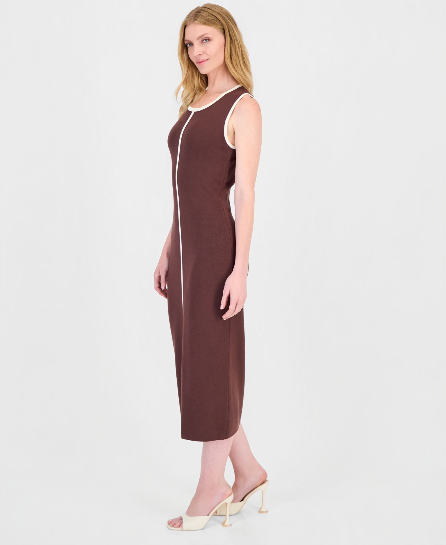 Women's Contrast Tipped Midi Bodycon Dress