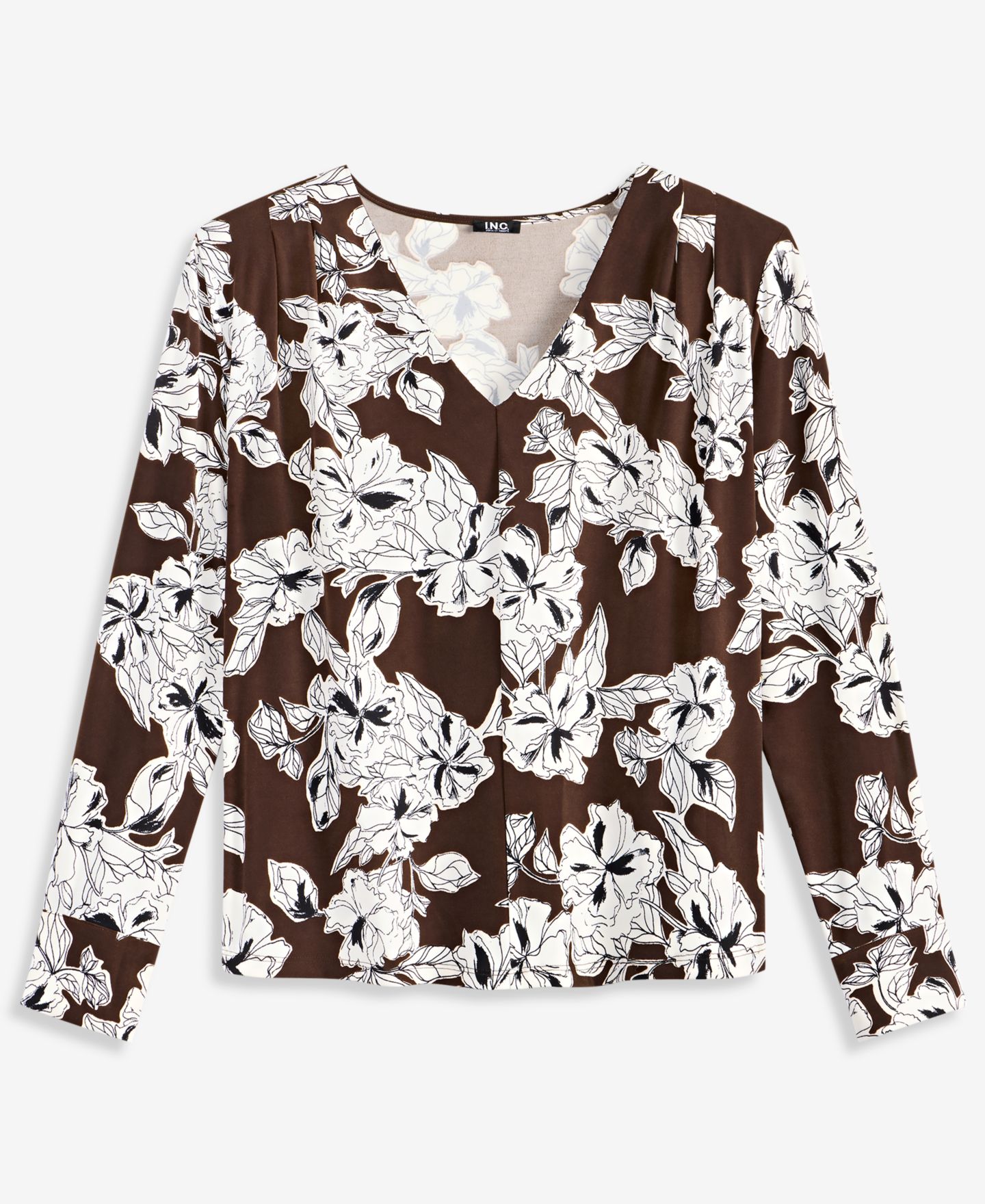 Топ I.N.C. International Concepts Plus Size Floral-Print Pleated V-Neck Long-Sleeve Top, цвет: Julee Gardens — фото 6