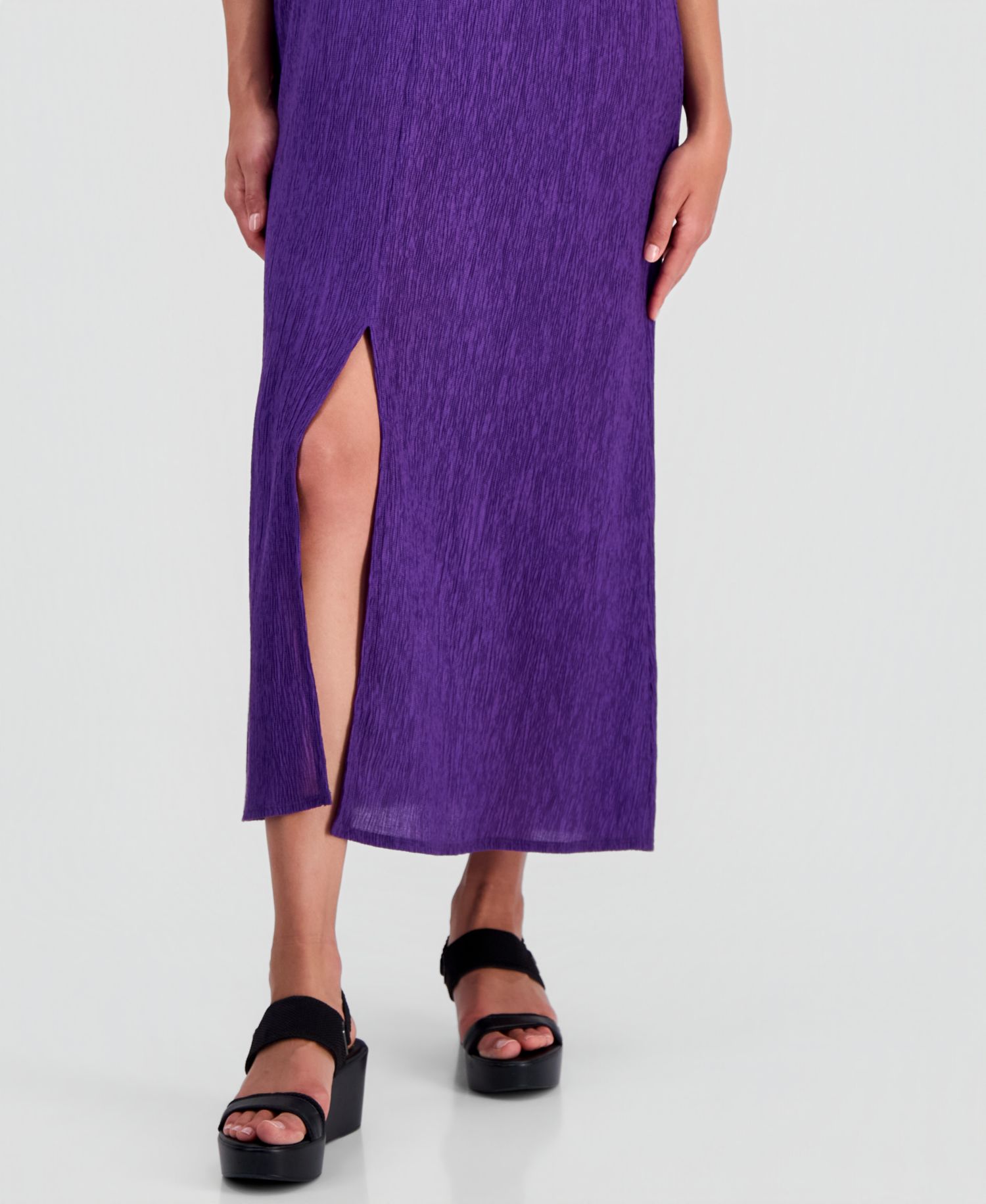 Women's Round-Neck Side-Slit Maxi Dress