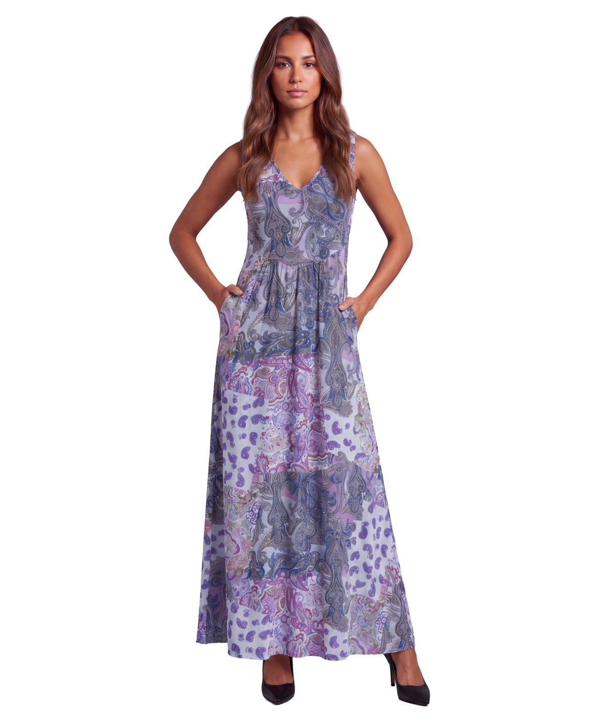 24seven Comfort Apparel Petite Essential Paisley Print A Line Pocket Dress - Print