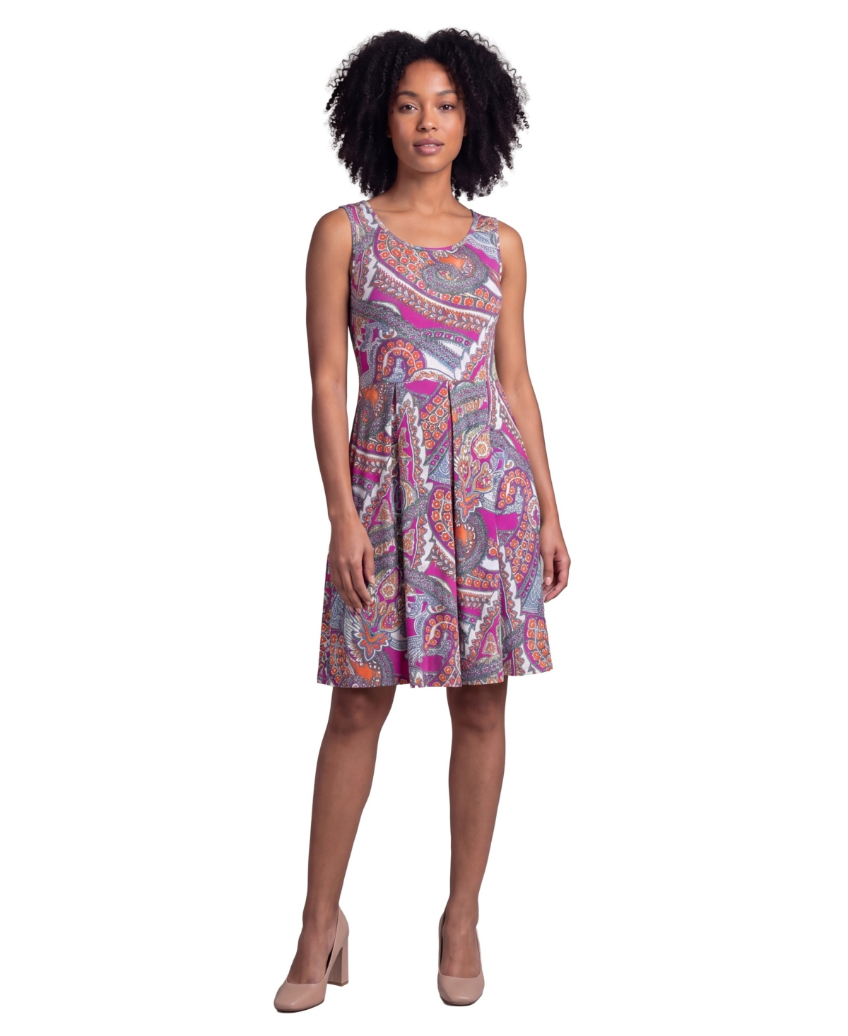 24seven Comfort Apparel Petite Essential Paisley Print Sleeveless Dress - Print