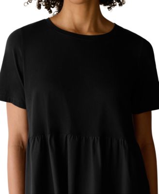 eileen fisher black midi dress Eileen Fisher Women's Round Neck Short-Sleeve Midi Dress