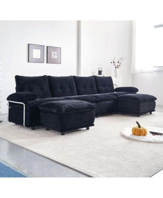 4-Seater Corduroy Modular Sofa with 2 Ottomans